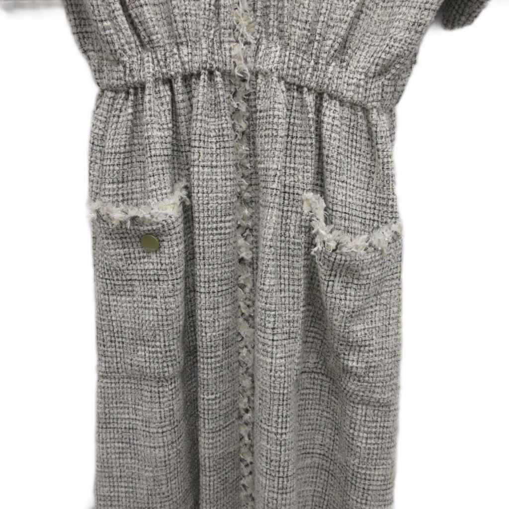 エブール ebure 美品 24AW フリンジツィード ワンピース 半袖 マキシ