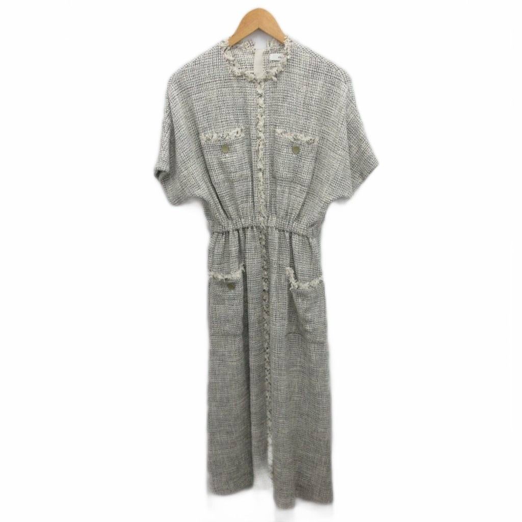 エブール ebure 美品 24AW フリンジツィード ワンピース 半袖 マキシ