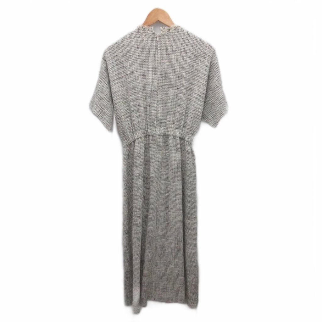 エブール ebure 美品 24AW フリンジツィード ワンピース 半袖 マキシ