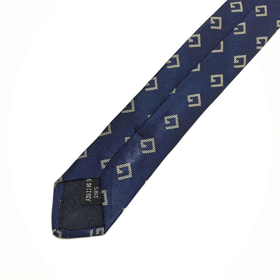 未使用級 グッチ GUCCI ネクタイ シルク100% ネイビー Gロゴ 2511-224