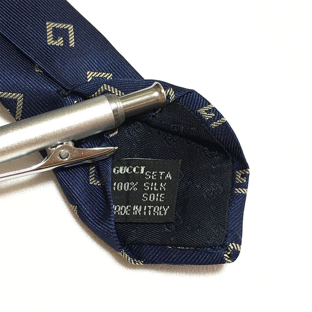 未使用級 グッチ GUCCI ネクタイ シルク100% ネイビー Gロゴ 2511-224