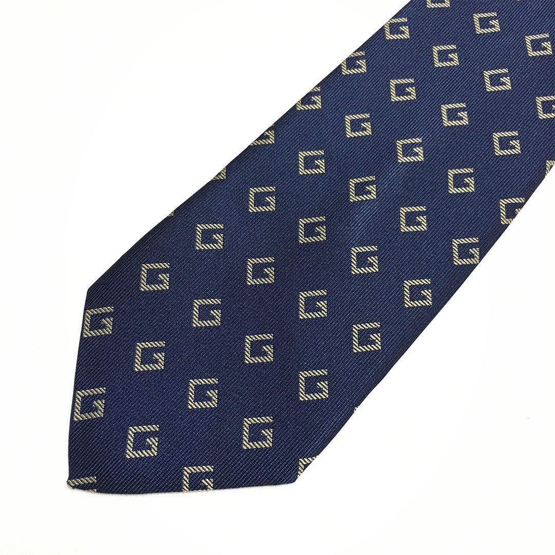 未使用級 グッチ GUCCI ネクタイ シルク100% ネイビー Gロゴ 2511-224