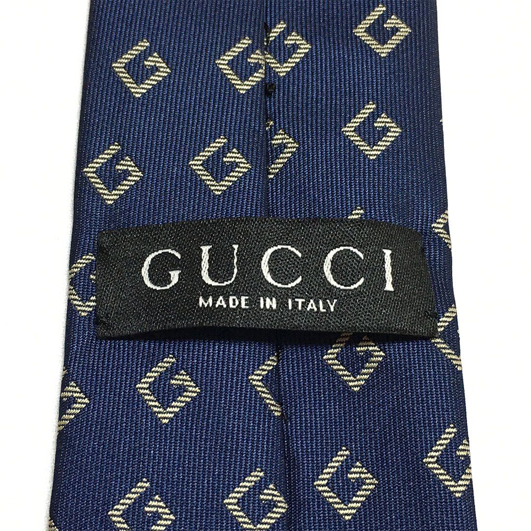 未使用級 グッチ GUCCI ネクタイ シルク100% ネイビー Gロゴ 2511-224
