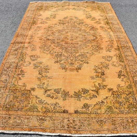 トルコヴィンテージラグ オレンジ くすみレッド メダリオン 暖色