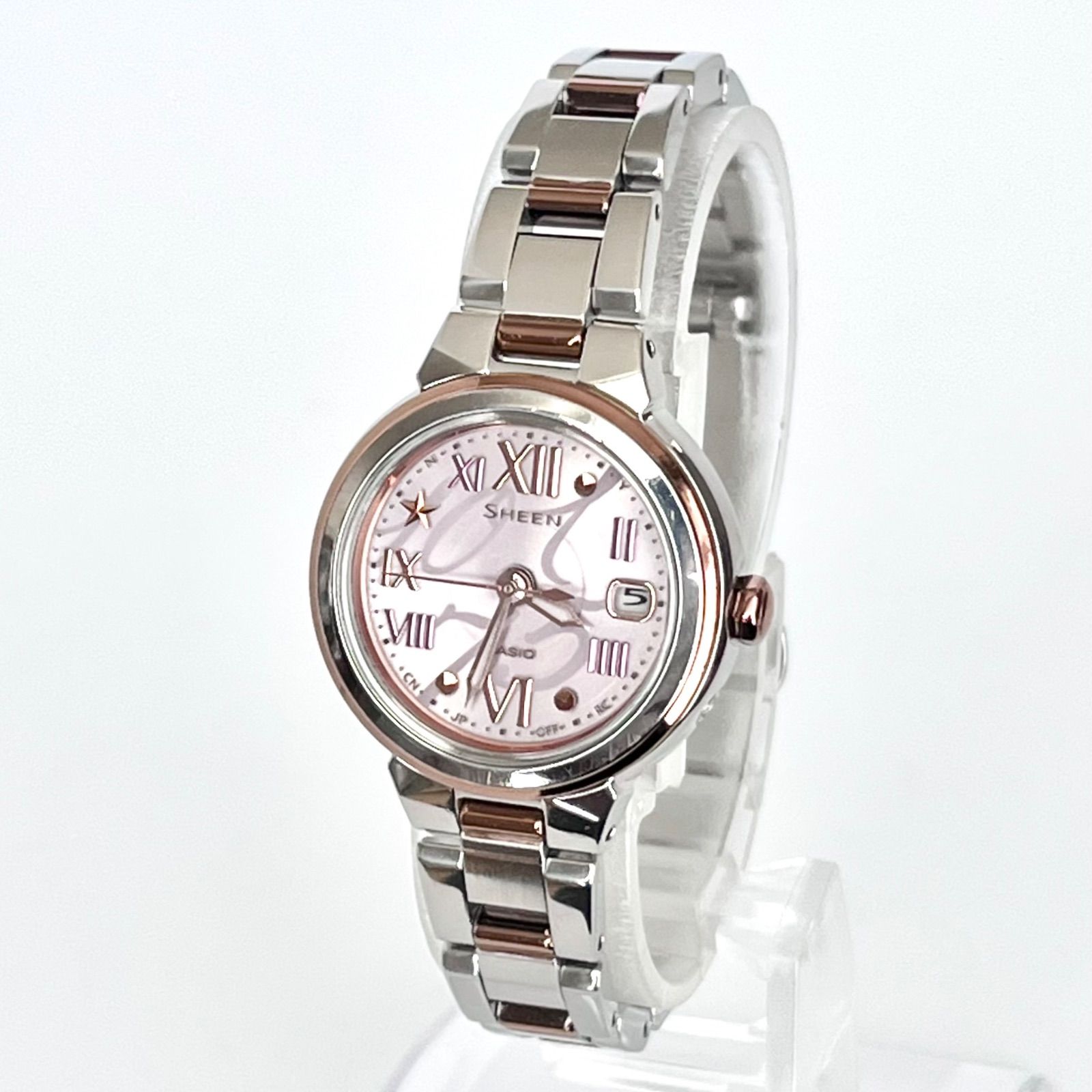 カシオ シーン レディース 腕時計 稼働 電波ソーラー 磨き済み CASIO SHEEN ピンク文字盤