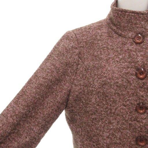 レリアン Leilian コート シルク混 ミドル ハーフ丈 9 ピンク ツイード