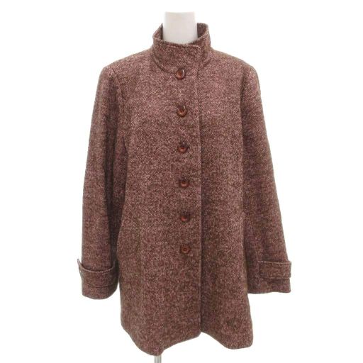 レリアン Leilian コート シルク混 ミドル ハーフ丈 9 ピンク ツイード