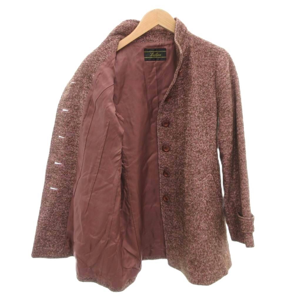 レリアン Leilian コート シルク混 ミドル ハーフ丈 9 ピンク ツイード