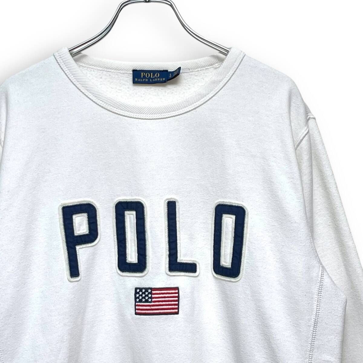 現行 QRタグ 【ポロラルフローレン】LOVEロゴ スウェット ホワイト M POLO RALPH LAUREN (ポロラルフローレン) 裏起毛 POLOベア クルー