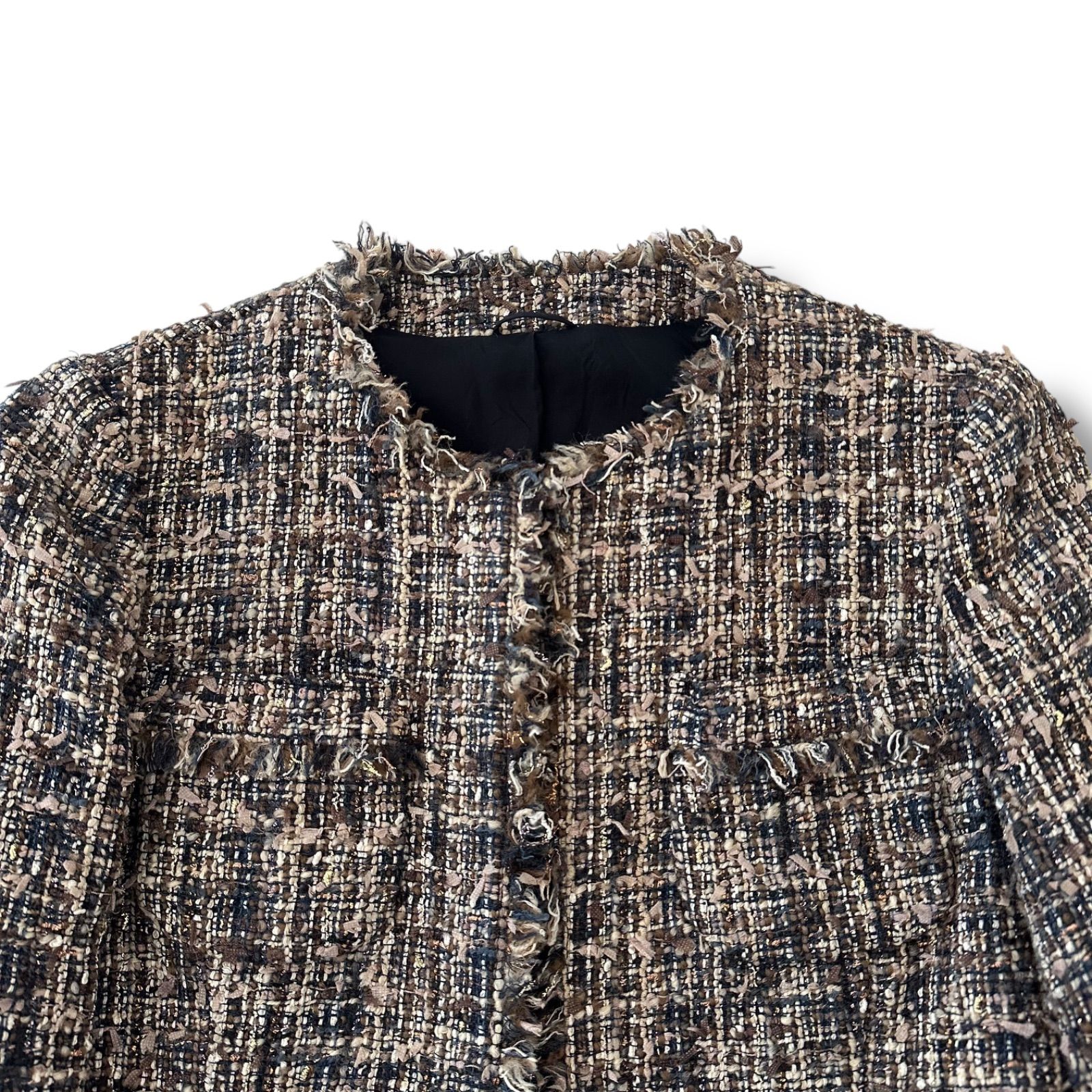 アナイ　ジャケット美品　38 ANAYI アナイ ファンシーツイード ノーカラージャケット 38 日本製