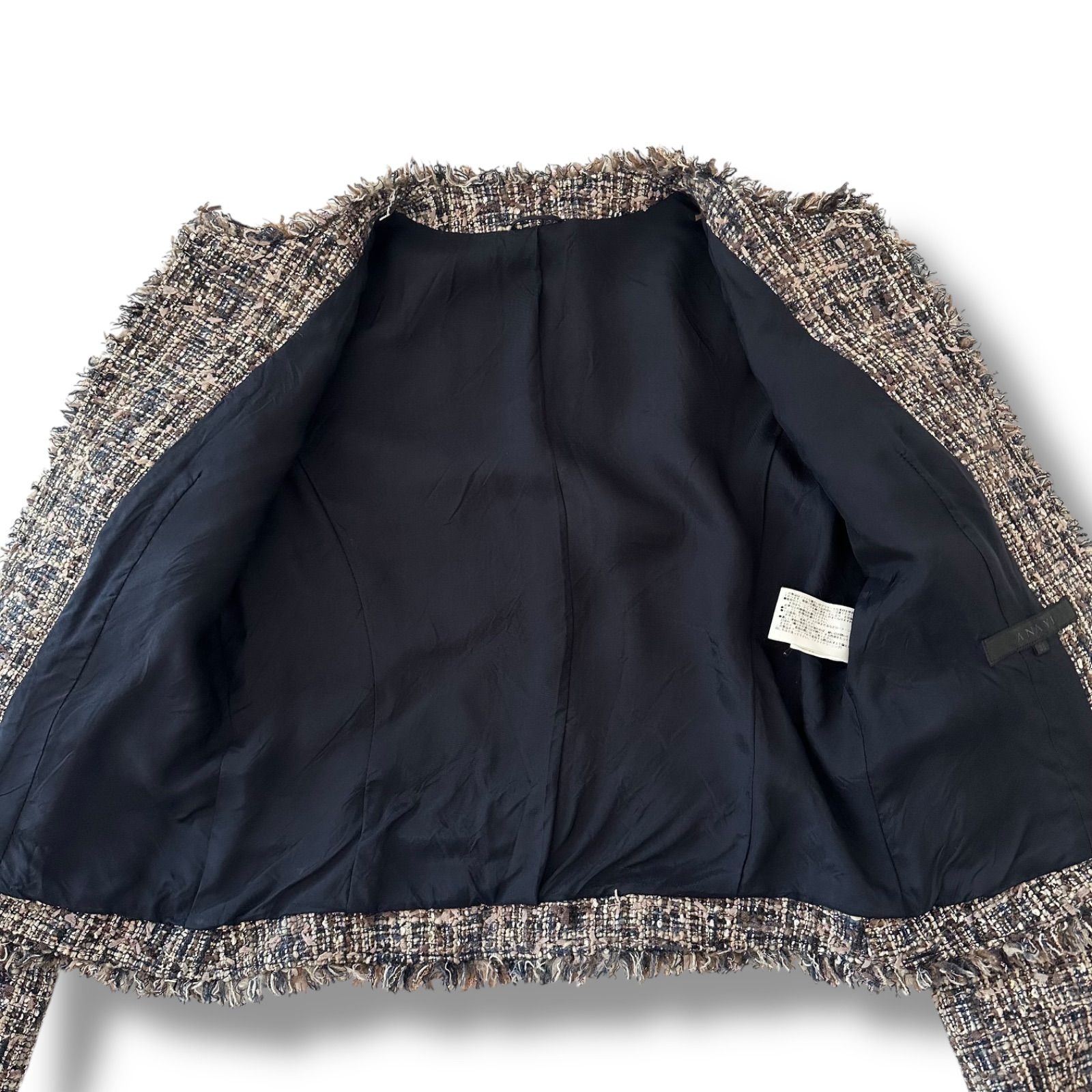 ANAYI アナイ ファンシーツイード ノーカラージャケット 38 日本製