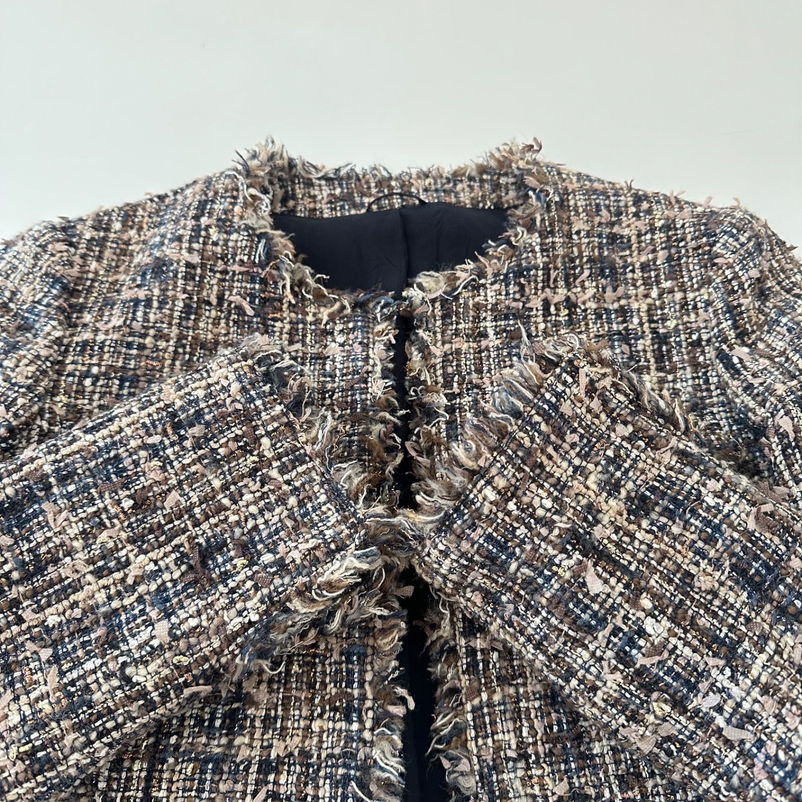 ANAYI アナイ ファンシーツイード ノーカラージャケット 38 日本製