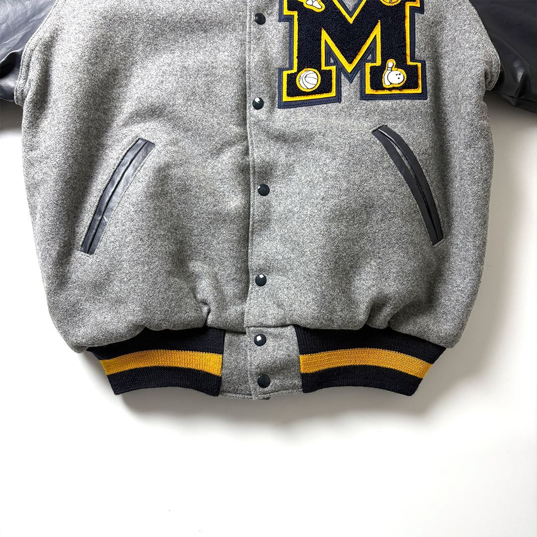 スタジャン ネイビー レザー M USA製 本革 袖レザー バーシティジャケット スタジャン ネイビー レザー M USA製 本革 袖レザー バーシティ