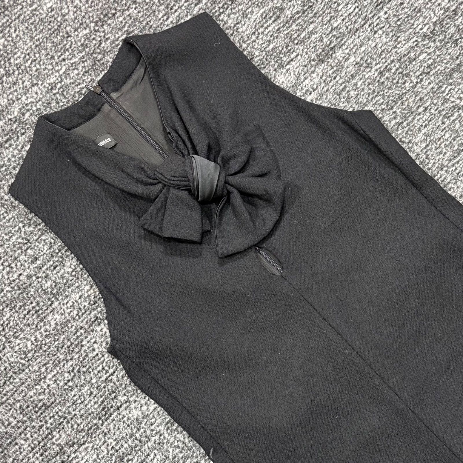 美品 EMPORIO ARMANI リボン ウールワンピース ドレス ブラック 36