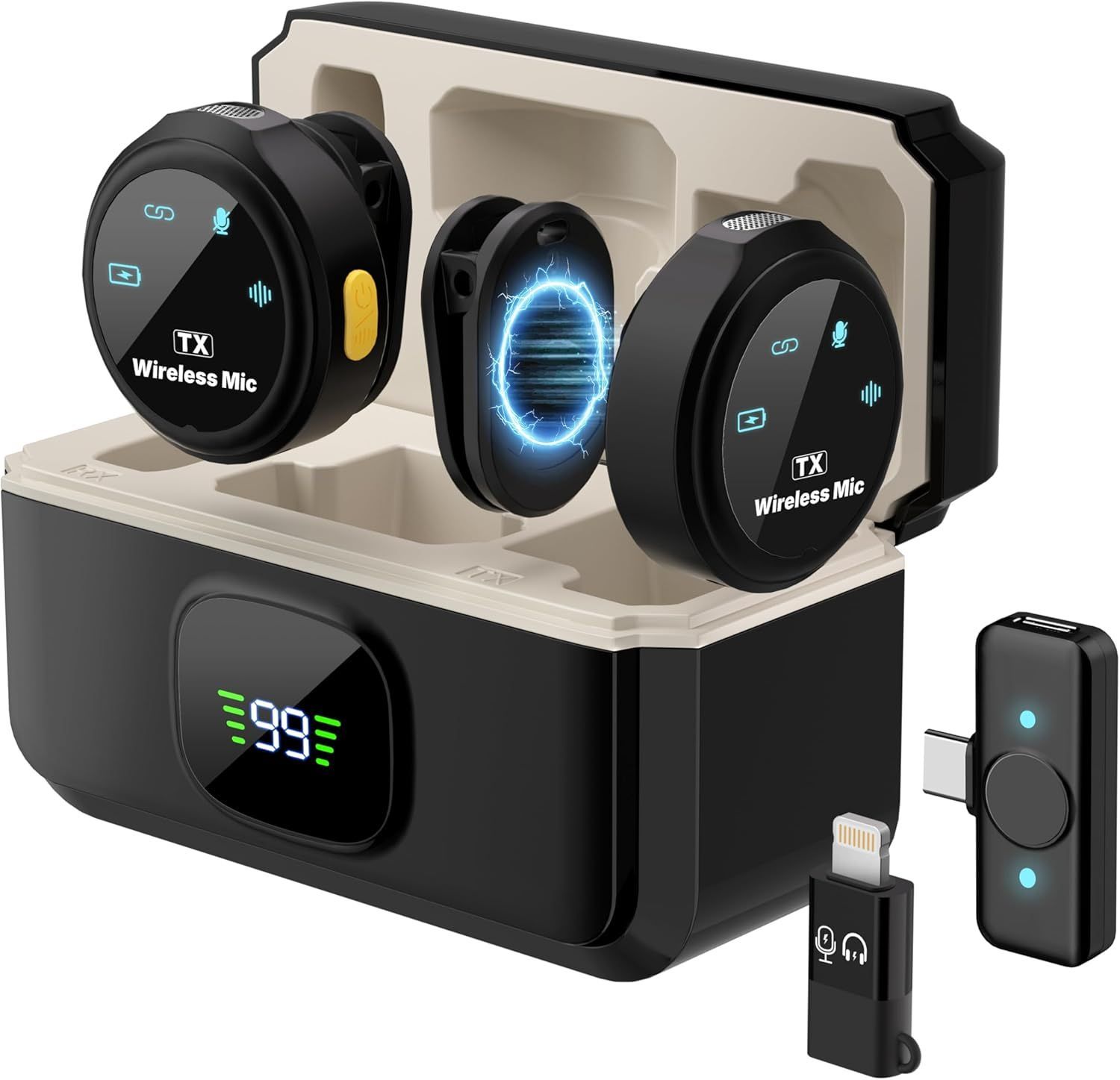 高感度 業界 ピンマイク ワイヤレス iPhone iPad Android PC 対応 2人同時使用 ワイヤレスマイク 瞬時接続 360°集音 配信用 収音録音