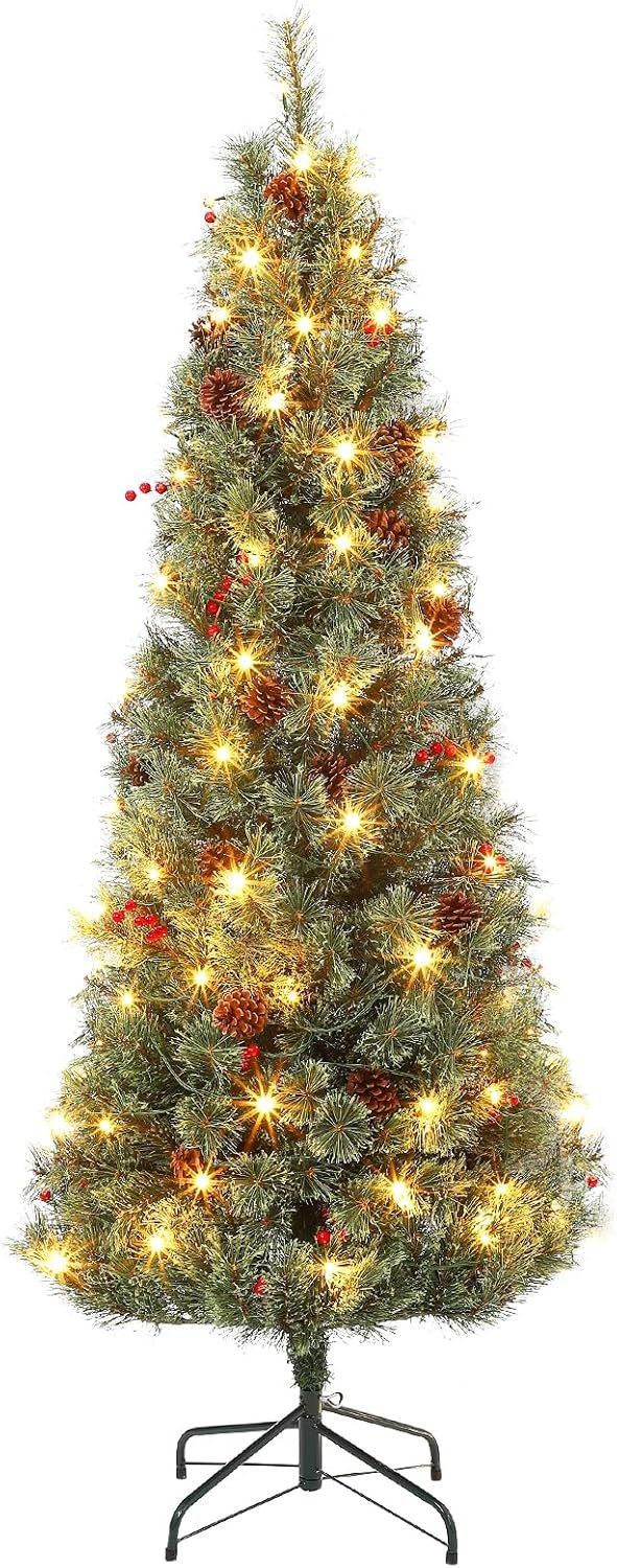 ツリー 180 cm 高濃密度 松ぼっくり＆レッドベリー付き リアルニードツリー スチール脚 組立簡単