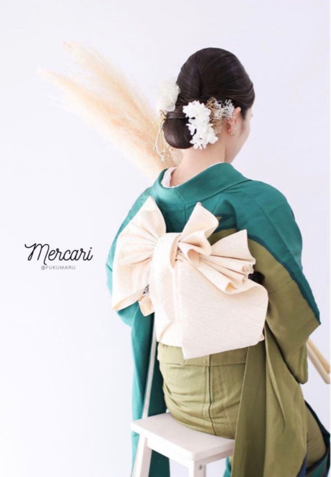 シンプル 緑 振袖 成人式 フルセット