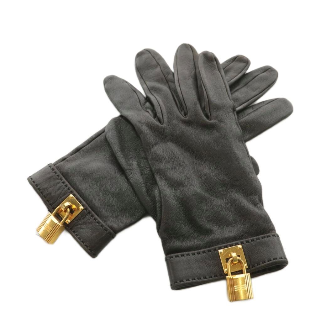 エルメス HERMES ケリー 手袋 カデナ 南京錠 レザー 6.5 茶 ブラウン