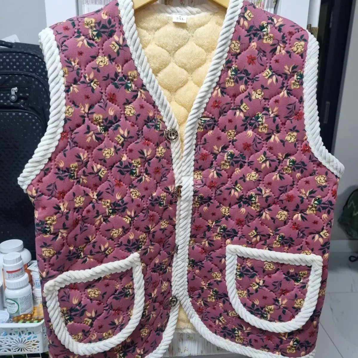 花柄キルティングベスト ヴィンテージキルティングジャケット100