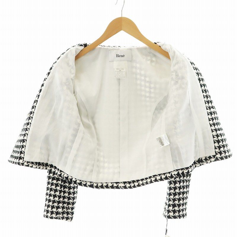 ルネ Rene TISSUE社 テーラードジャケット 千鳥格子 ツイード 34 黒