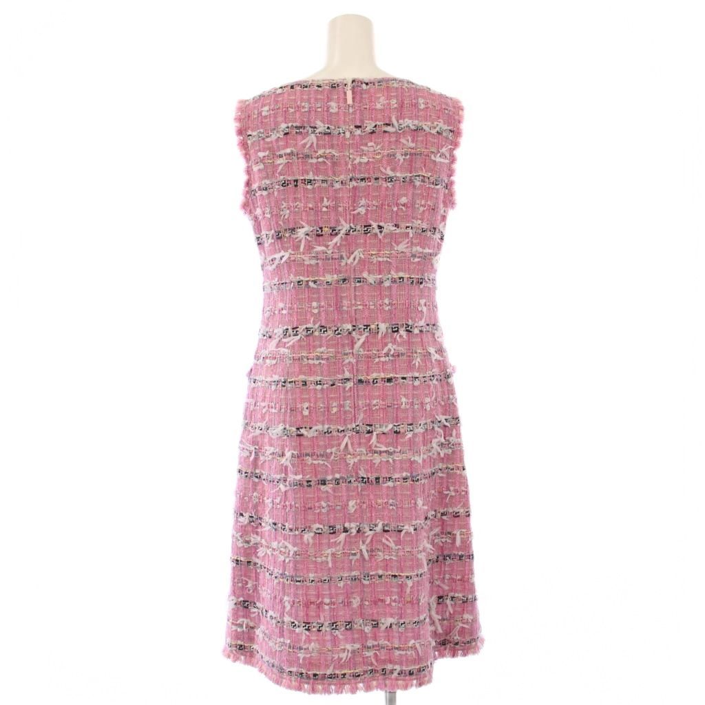 【新品】Rene ツイード ワンピース ノースリーブ 38 ピンク 16万 ルネ Rene MALHIA KENT生地 フレアワンピース ひざ丈 ノースリーブ
