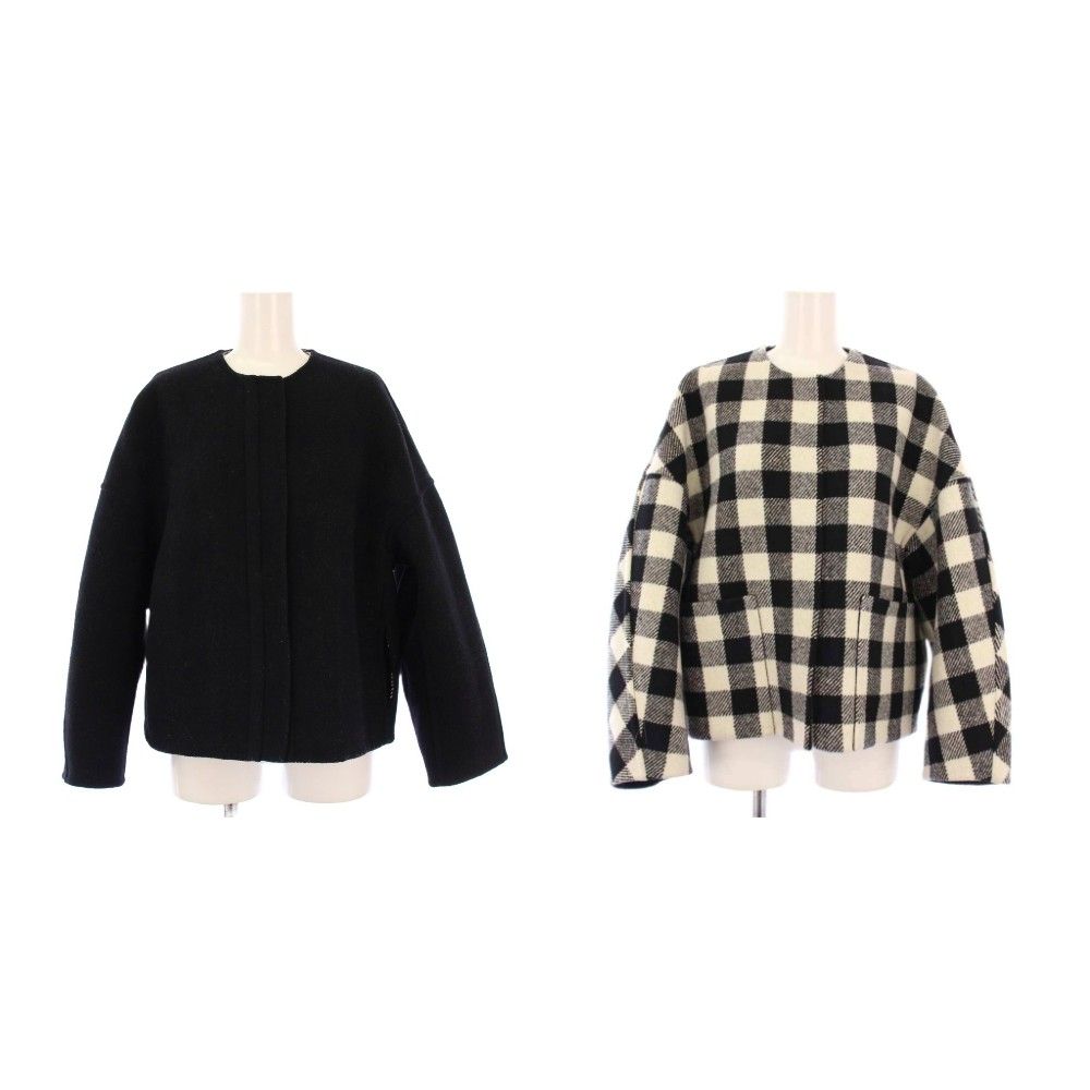 Drawer チェック柄 コート 2023 ドゥロワー 中古・古着通販】DRAWER (ドゥロワー) ノーカラーチェックリバーシブル