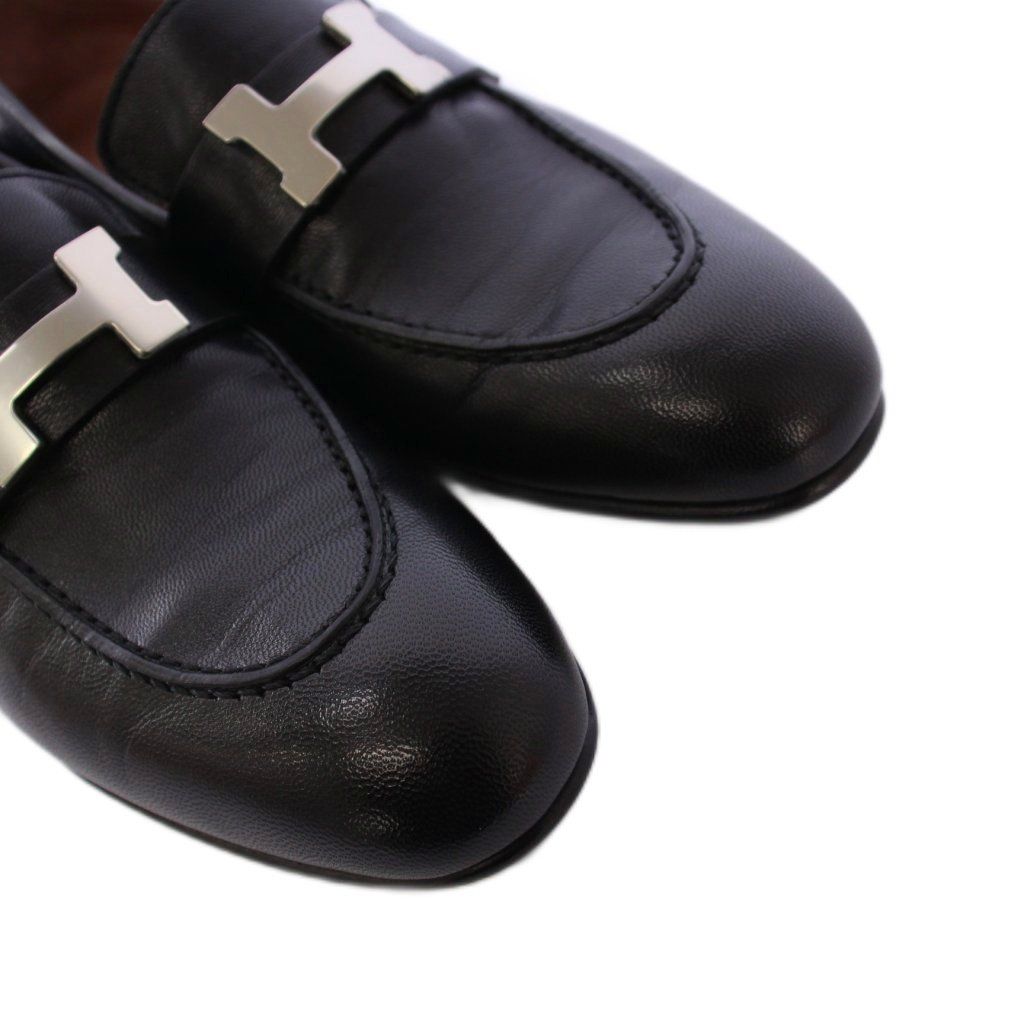 美品■エルメス コンスタンス シルバー金具 本革 ローファー 36 イタリア製 エルメス HERMES コンスタンス ローファー モカシン Hロゴ レザー