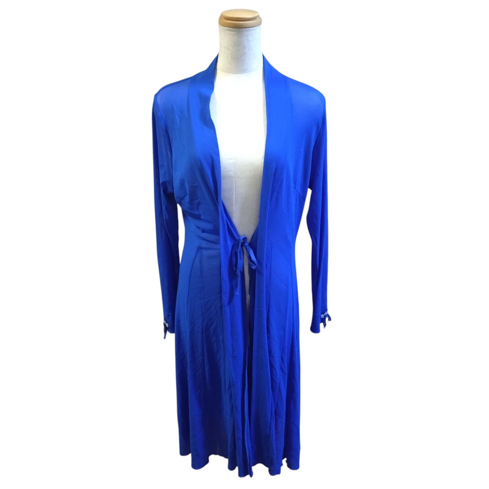 新品タグ付スーパービューティー44サイズ 水色長袖レーヨン素材ロングカーディガン 新品 タグ付き】 SUPER BEAUTY スーパービューティー ロング