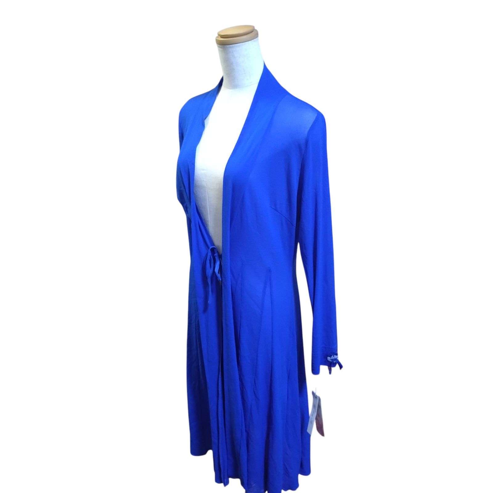 新品タグ付スーパービューティー44サイズ 水色長袖レーヨン素材ロングカーディガン 新品 タグ付き】 SUPER BEAUTY スーパービューティー ロング