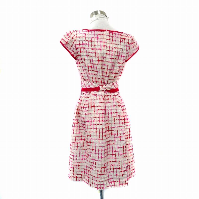 エムズグレイシー リボン柄 半袖ひざ丈ワンピース エムズグレイシー M'S GRACY ワンピース ラウンドネック 半袖 ひざ丈