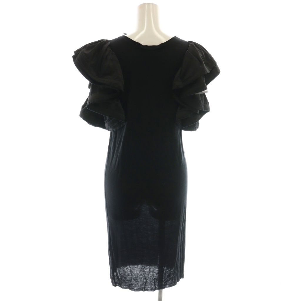 ランバン LANVIN 袖フリルワンピース タイト シルク混 XS ブラック CX GY 57