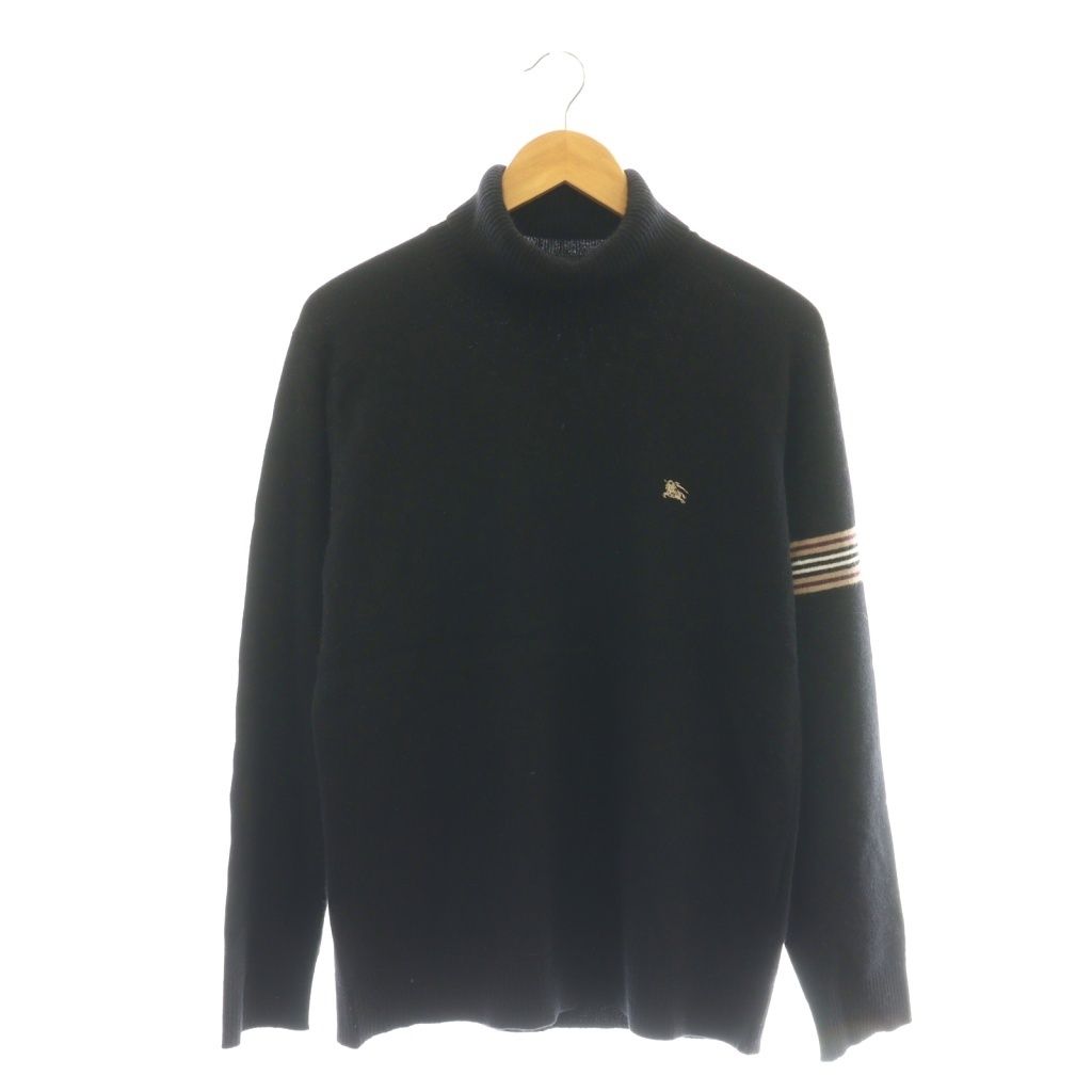 美品 バーバリーブラックレーベル カシミヤ タートルネック ニット ロゴ刺繍 L バーバリーブラックレーベル BURBERRY BLACK LABEL ニット セーター
