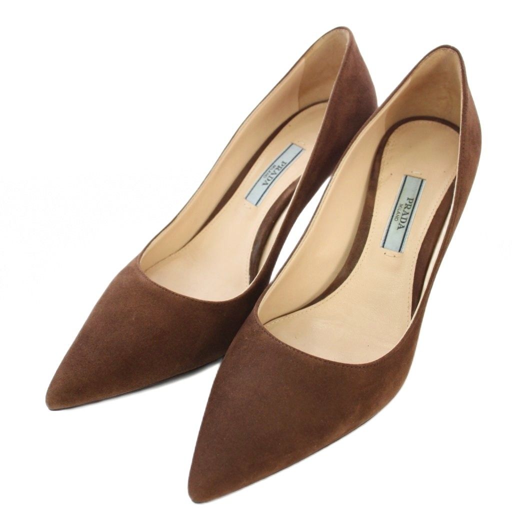 プラダ PRADA パンプス スエード ポインテッドトゥ 36 茶 1I834I /TK