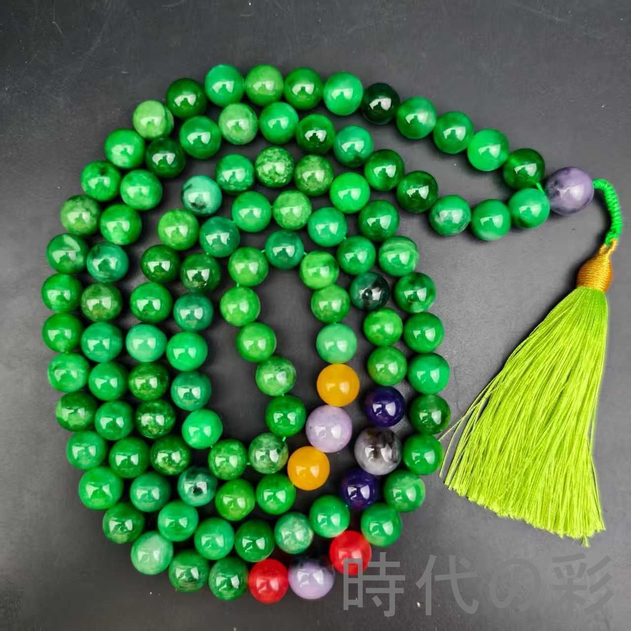古玉老翡翠 12mm108珠 佛珠念珠』中国古美術 ネックレス 古代