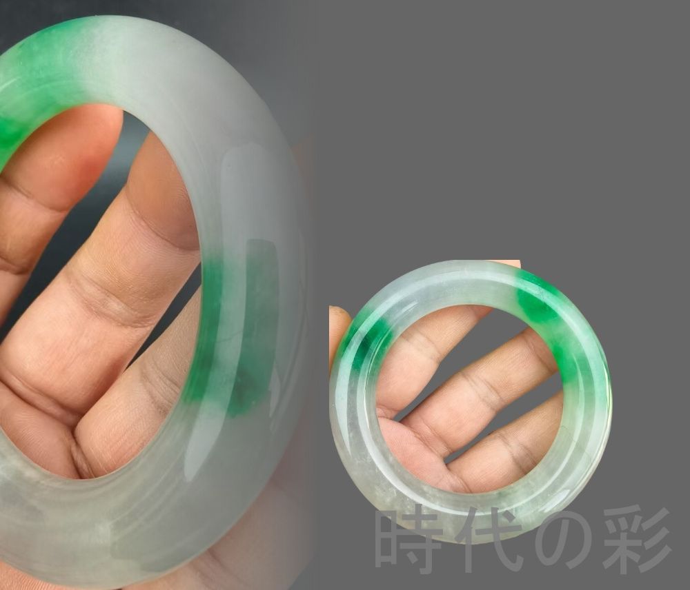 古玉老翡翠 花青冰種バングル 中国古美術 古代ミャンマー翡翠 純手作り 裝身具 裝飾品 骨董品 老玉古董 玉器バングル 古美術 骨董