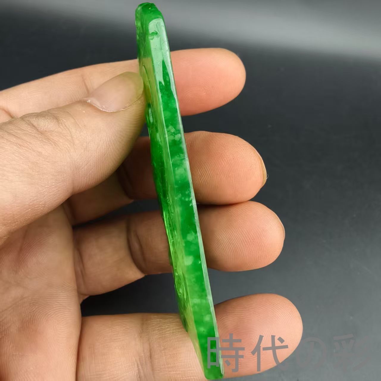 古玉老翡翠 松鶴延年玉牌』中国古美術 古代ミャンマー 冰種満緑 精工細