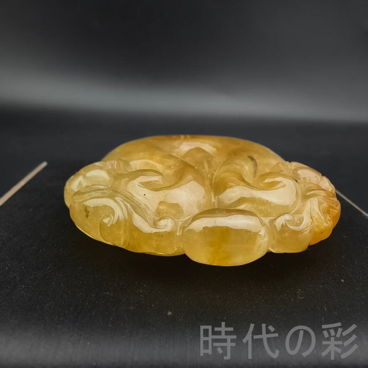 古玉老翡翠 高冰黄翡 双龍玉牌』中国古美術 古代ミャンマー 精工龍紋