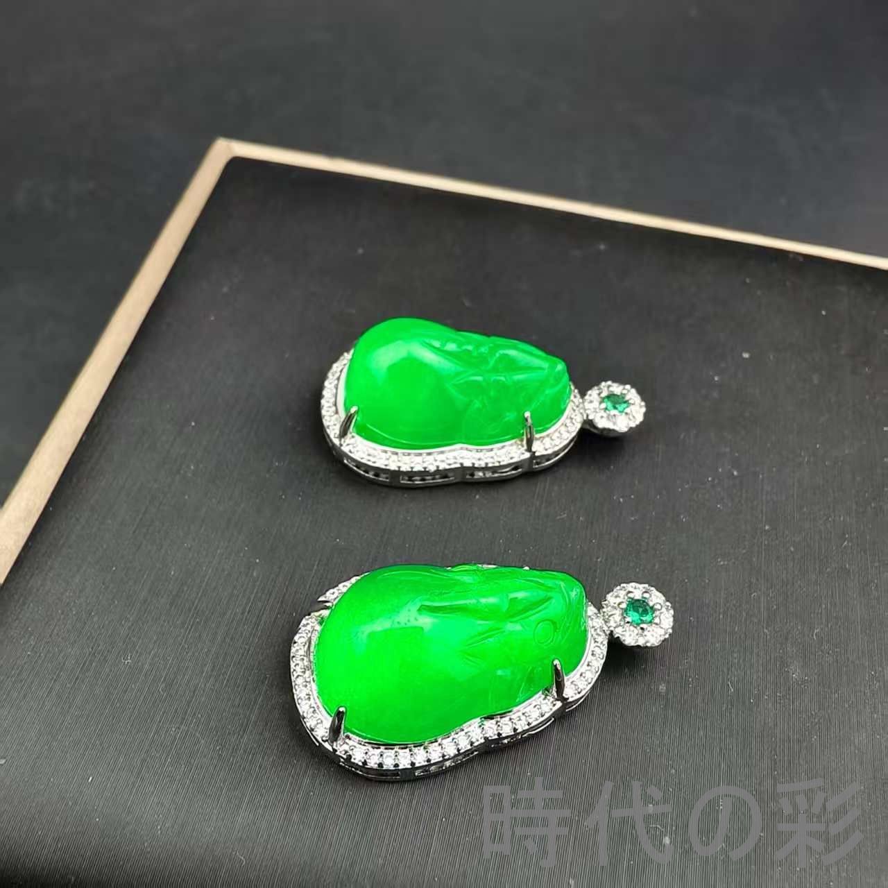 冰種満緑翡翠 貔貅ペンダント』中国古美術 天然翡翠 精工彫刻 貔貅首飾