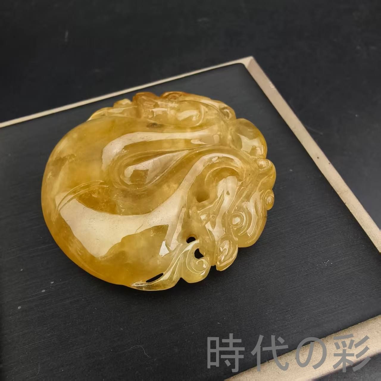 古玉老翡翠 高冰黄翡 双龍玉牌』中国古美術 古代ミャンマー 精工龍紋