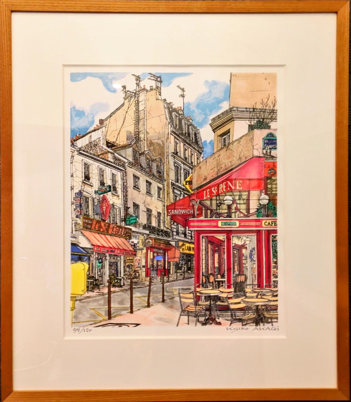 赤木曠次郎　「パリ東駅」 リトグラフ　作家サイン　エディション入り　額付絵画 赤木曠次郎「パリ東駅」 リトグラフ作家サインエディション入り額付絵画