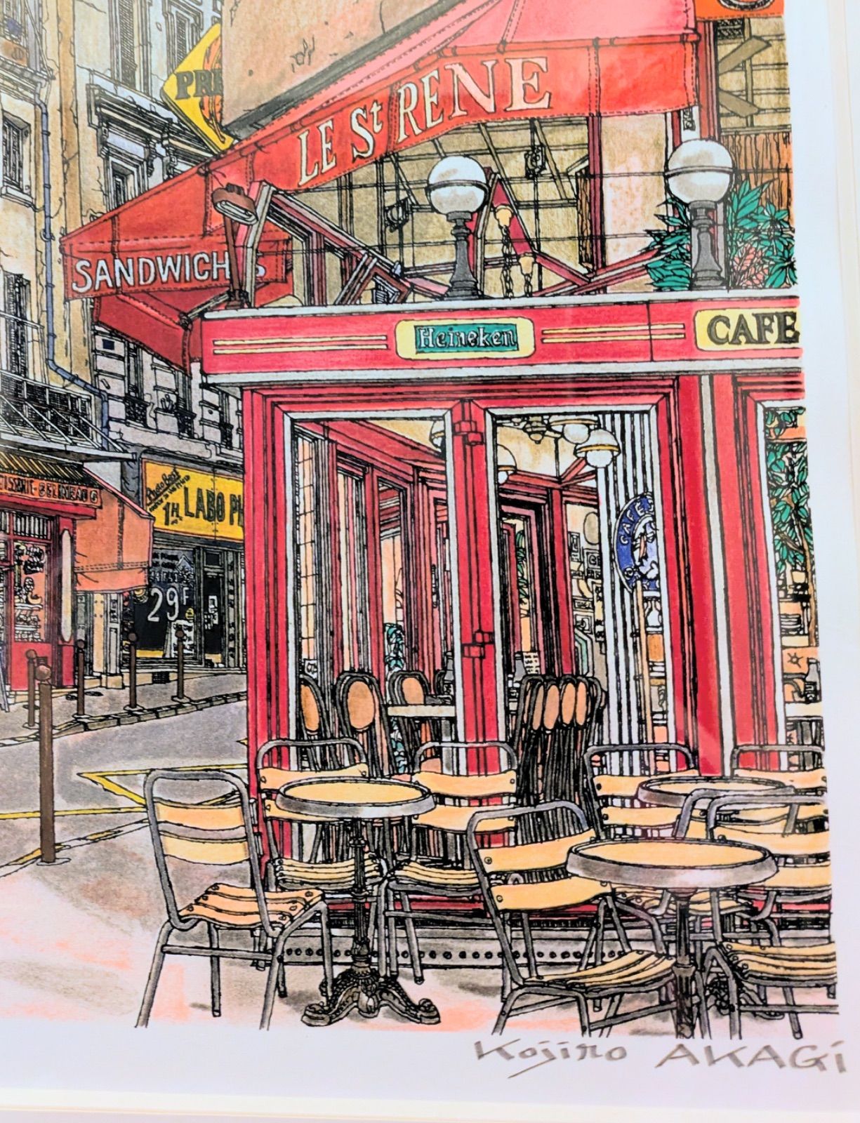 赤木曠児郎 遺作 リトグラフ 直筆サイン【カフェ】120部限定 額付き 真