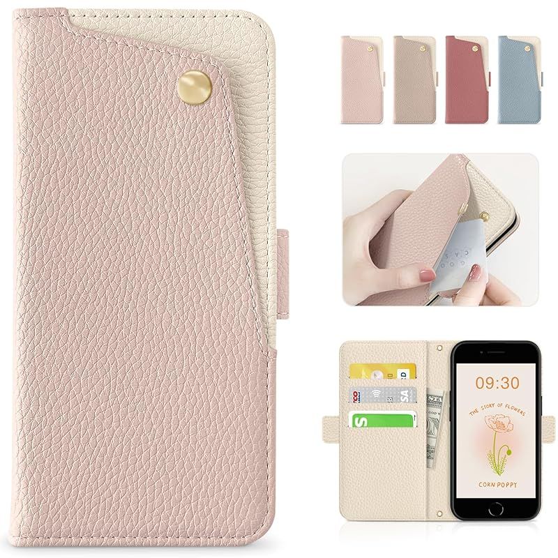 CASSYOOK iphone SE ケース 手帳型 おしゃれ スマホケース マグネット式 iphone SE 第2世代 ケース 手帳型 全面保護 カード収納（ライトピンク） 0