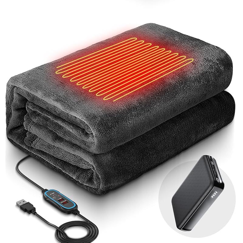電気毛布 電気ひざ掛け 22800大容量バッテリー付き 3段階温度調節 電気ブランケット 掛け敷き兼用 LEDディスプレイ表示 タイマー機能 切り忘れ防止 洗える ひざ掛け 肩掛け USBブランケット 暖房器具 防寒対策 大判 省エネ キャンプ ソロキ 0