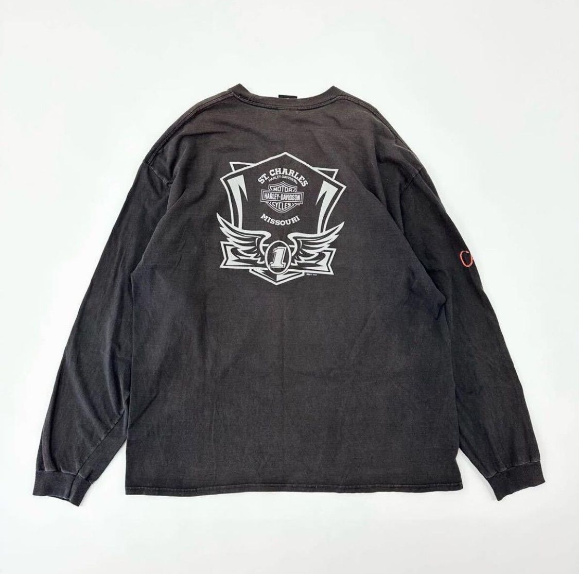 希少 HARLEY DAVIDSON ロンT USA製 ハーレー 2XL 袖ロゴ 希少 HARLEY