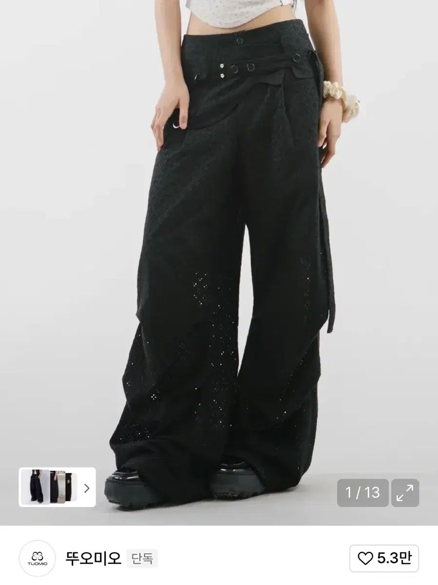 秋山 澪 エンブロイダリー ベルトバッグ パンツ ブラック 2