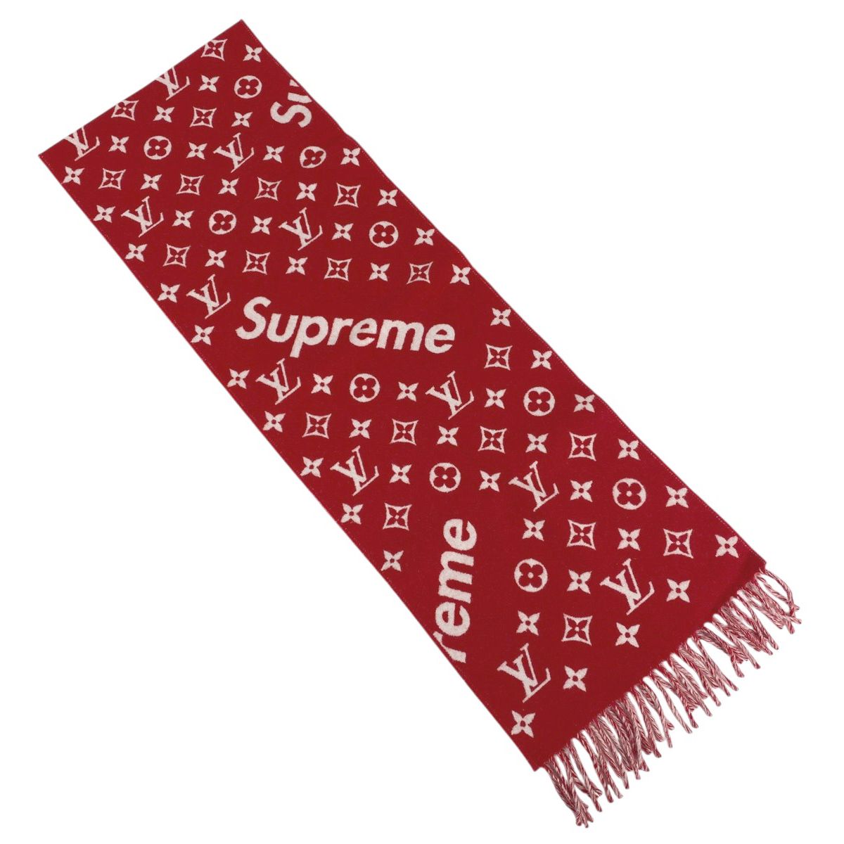 ヴィトン　赤　モノグラム　マフラー Louis Vuitton Supreme Monogram Scarf モノグラム マフラー 赤
