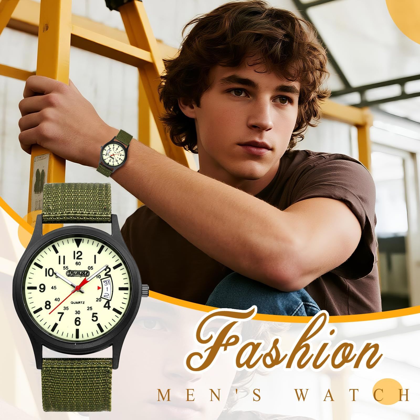 軍用時計 腕時計 シンプル 防水 メンズ: 光る 夜光 アラビア数字 模擬 軍用時計