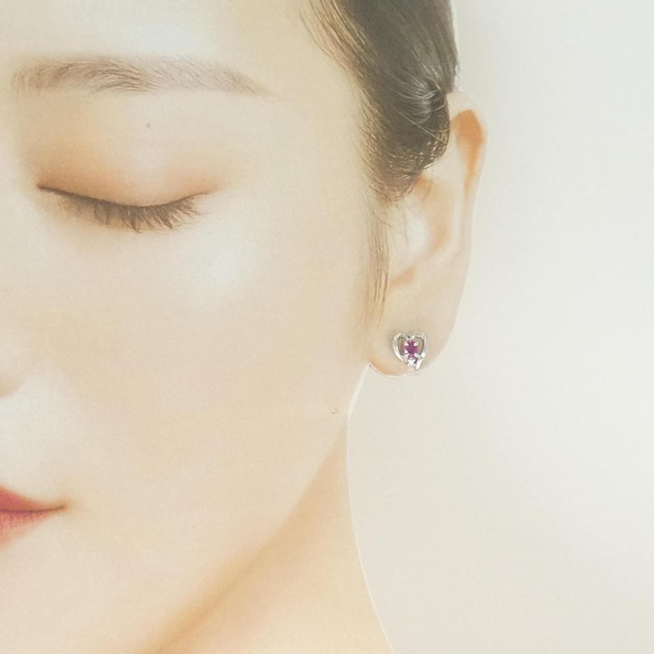 PT900 ハート ルビー ピアス - メルカリ