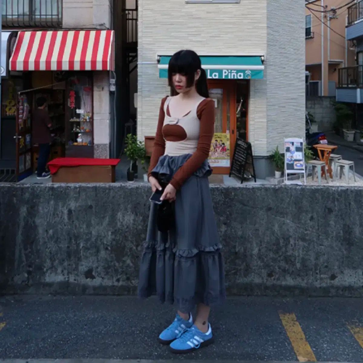 フレクレ グレー ウール ロング スカート