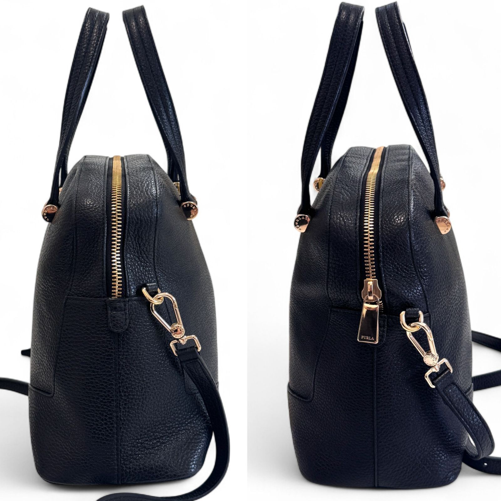 FURLA フルラ 2way ミニボストン ハンド&ショルダー 黒 オールレザー